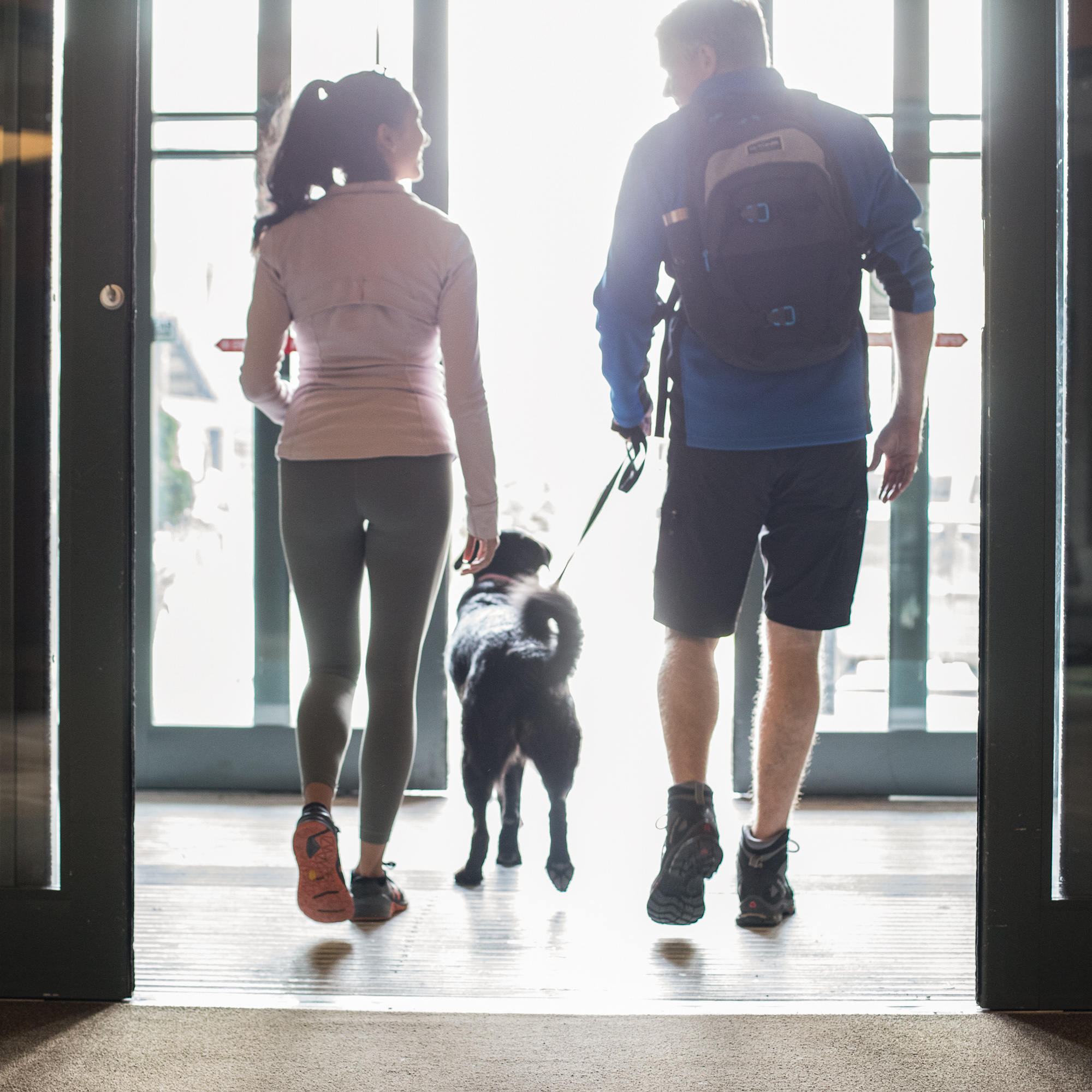 Exiting Lobby with Dog in Whistler